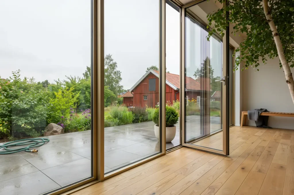 byggnation av inglasad veranda och trappa i bredsand