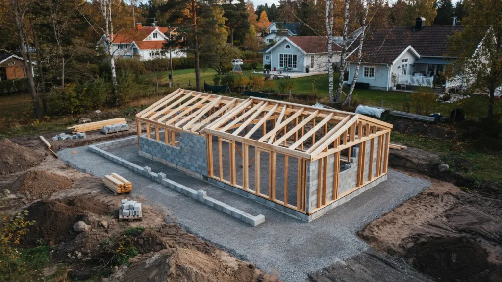 byggnation av v xthus med murad grund i bredsand
